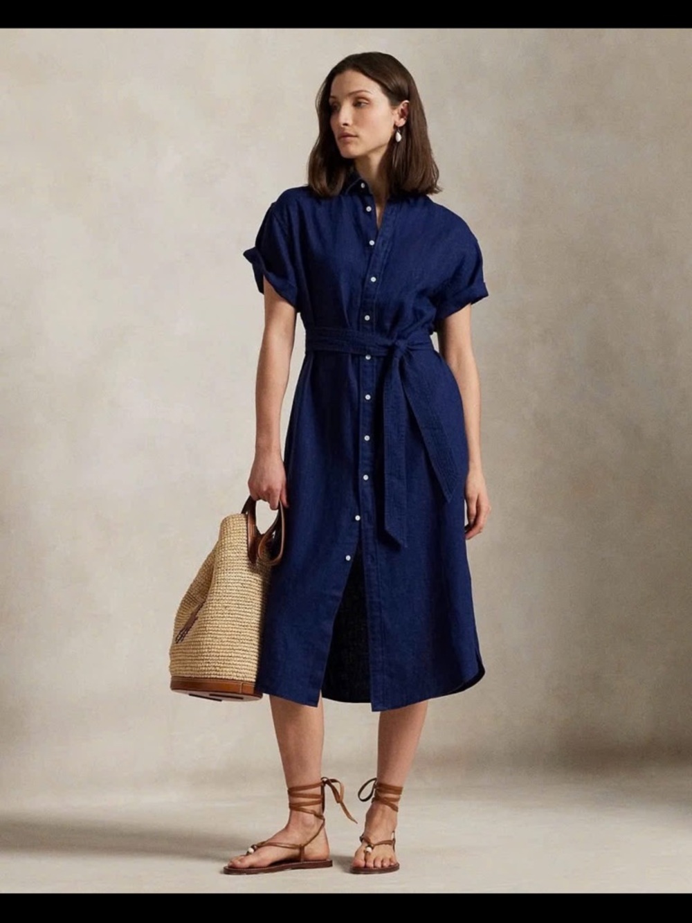 Ralph Lauren Navy Blue Short-Sleeve Button-Front Shirt Dress